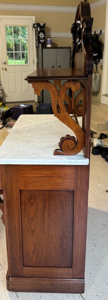 Antique Victorian Walnut Marble Sideboard Buffet Server Huntboard Renaissance