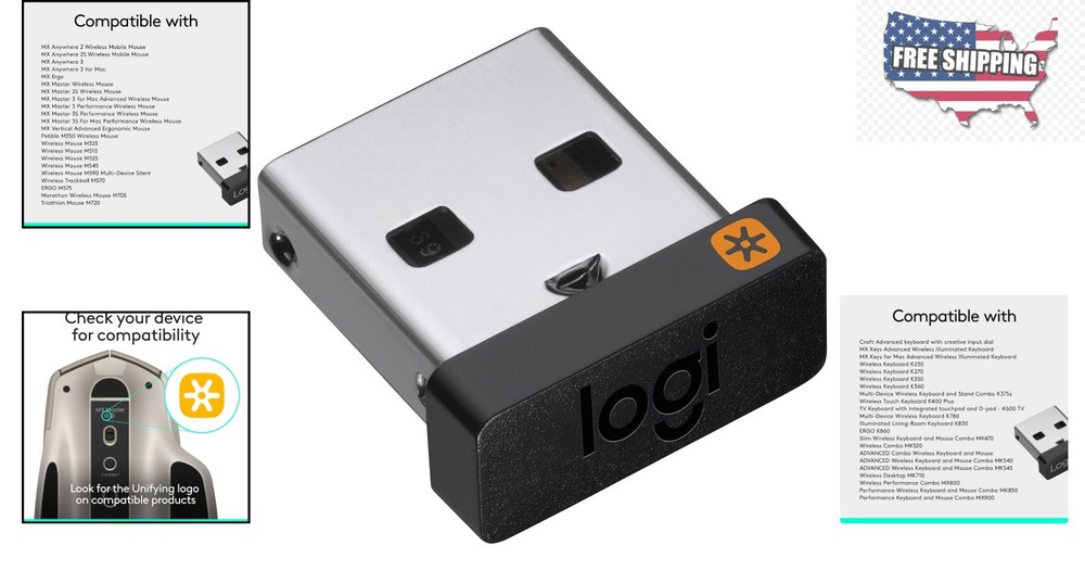 Compact USB Unifying Receiver, 2.4 GHz - Connect Up to 6 Devices with Ease