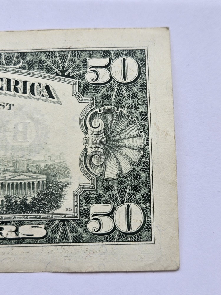1993 $50 Dollar Bill Error Bleed Through Both Sides Paper Money MISALIGNMENT