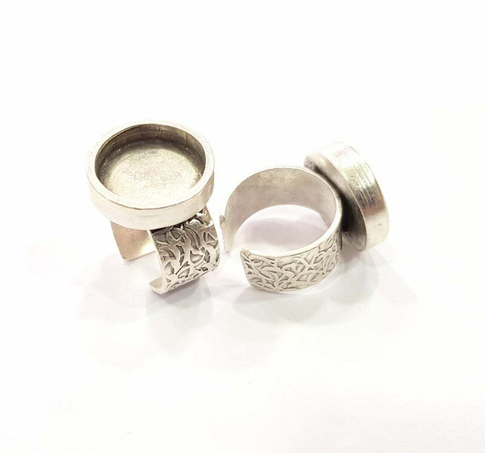 Round Blank Ring Base Bezel Setting Cabochon Adjustable Antique Silver Brass