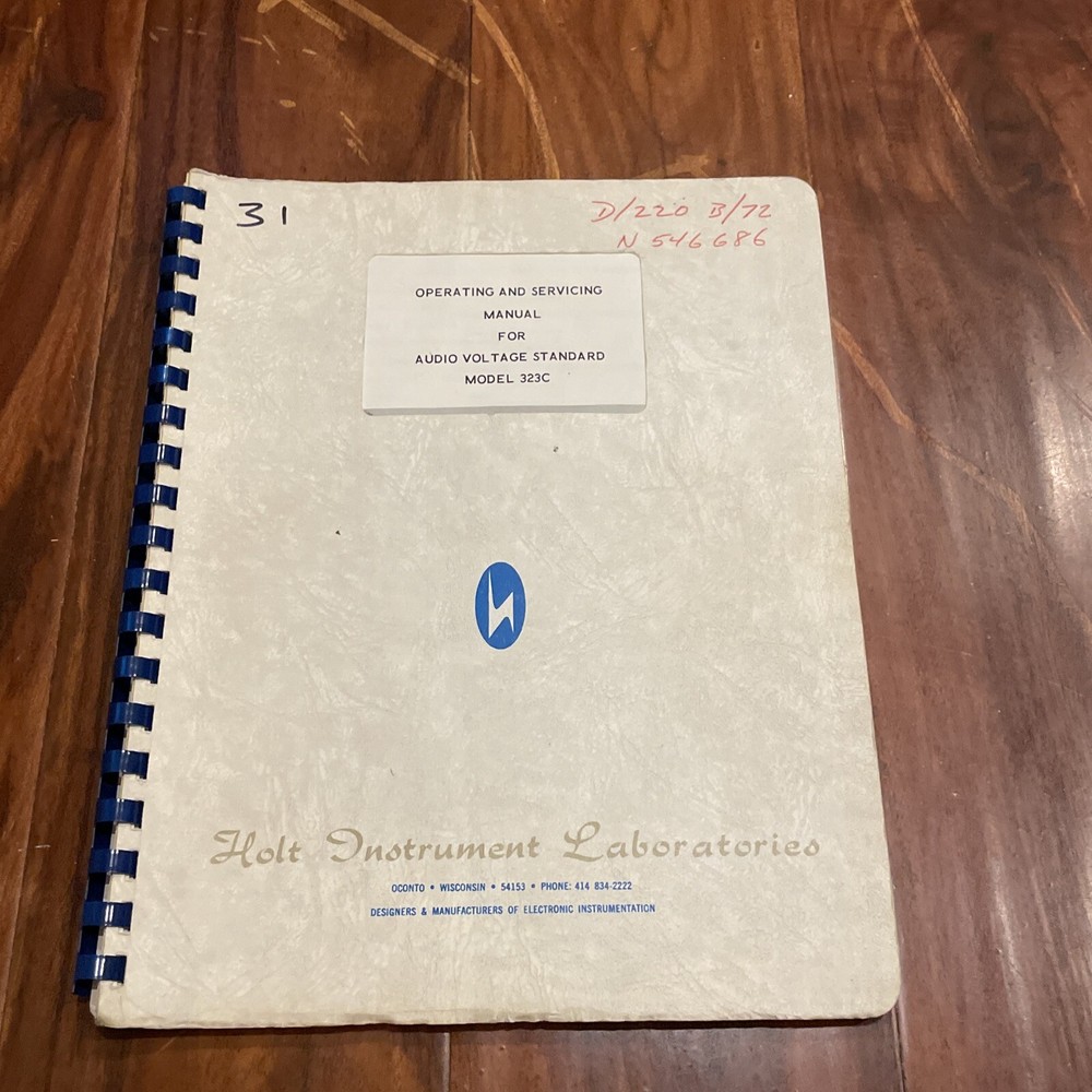Holt Model 323C Audio Voltage Standard Operating & Servicing Manual 1966