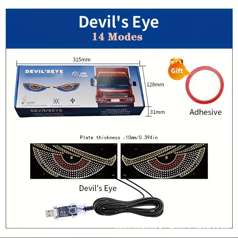 2PCS LED Devil's Eye Light Dynamic Lamp Evil Eye Front Rear Window Decoration