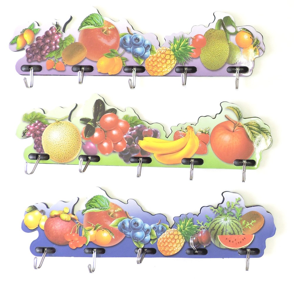 2 Pack Self Adhesive Wall Hooks Rack Fruit Design 5 Hooks Kitchen Key Holder