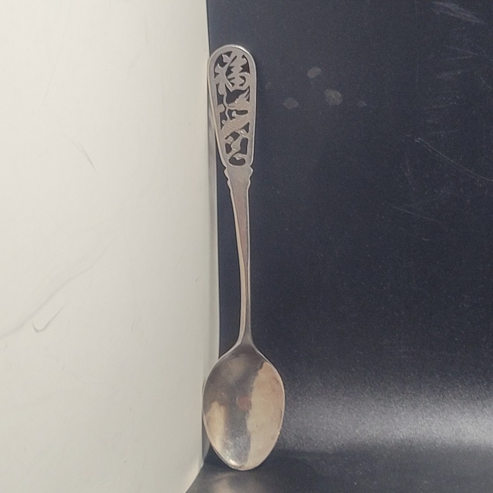 Silver Dragon Ornate Tea Spoon Taiwan Vintage Marked Silver