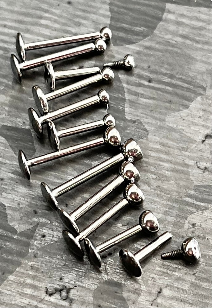 1pc Internally Threaded Solid Titanium Bezel Gem 16g Labret Monroe Stud Lip Ring