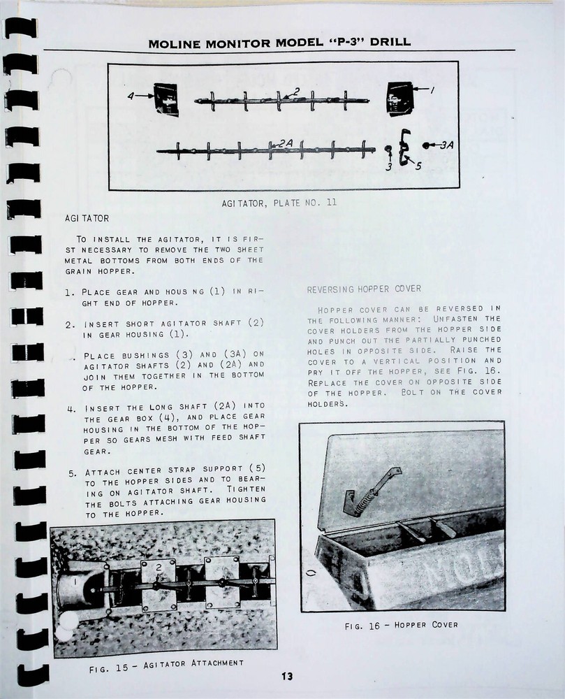 Minneapolis Moline P-3 Grain Drill Owners Operators Manual