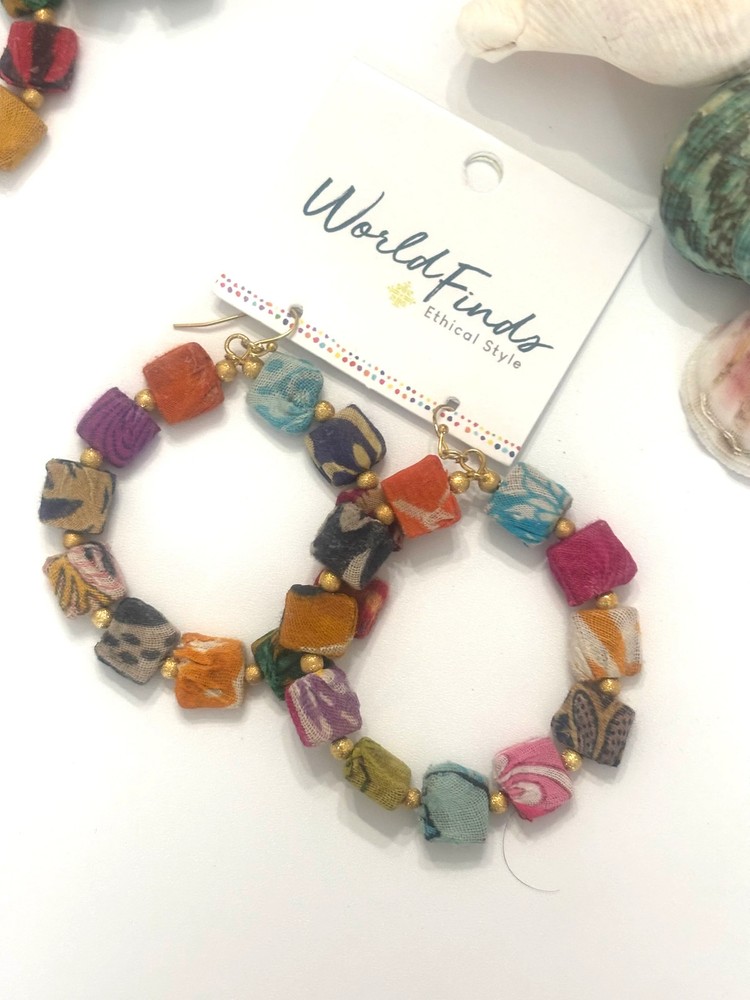 Kantha Dotted Square Hoops
