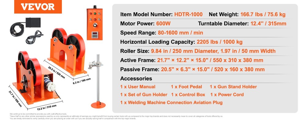 Welding Positioner Turning Rolls Linkage Roller 1000KG Loading Welding Turning