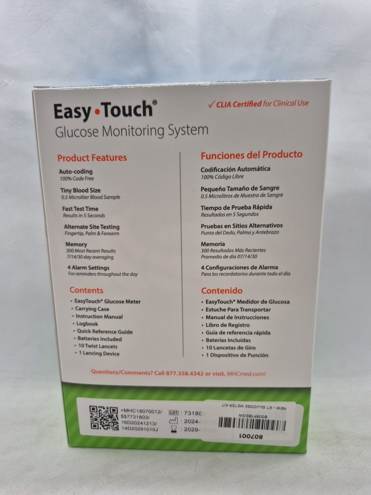 NEW Easy Touch Glucose Monitoring System No Coding, Rapid Results