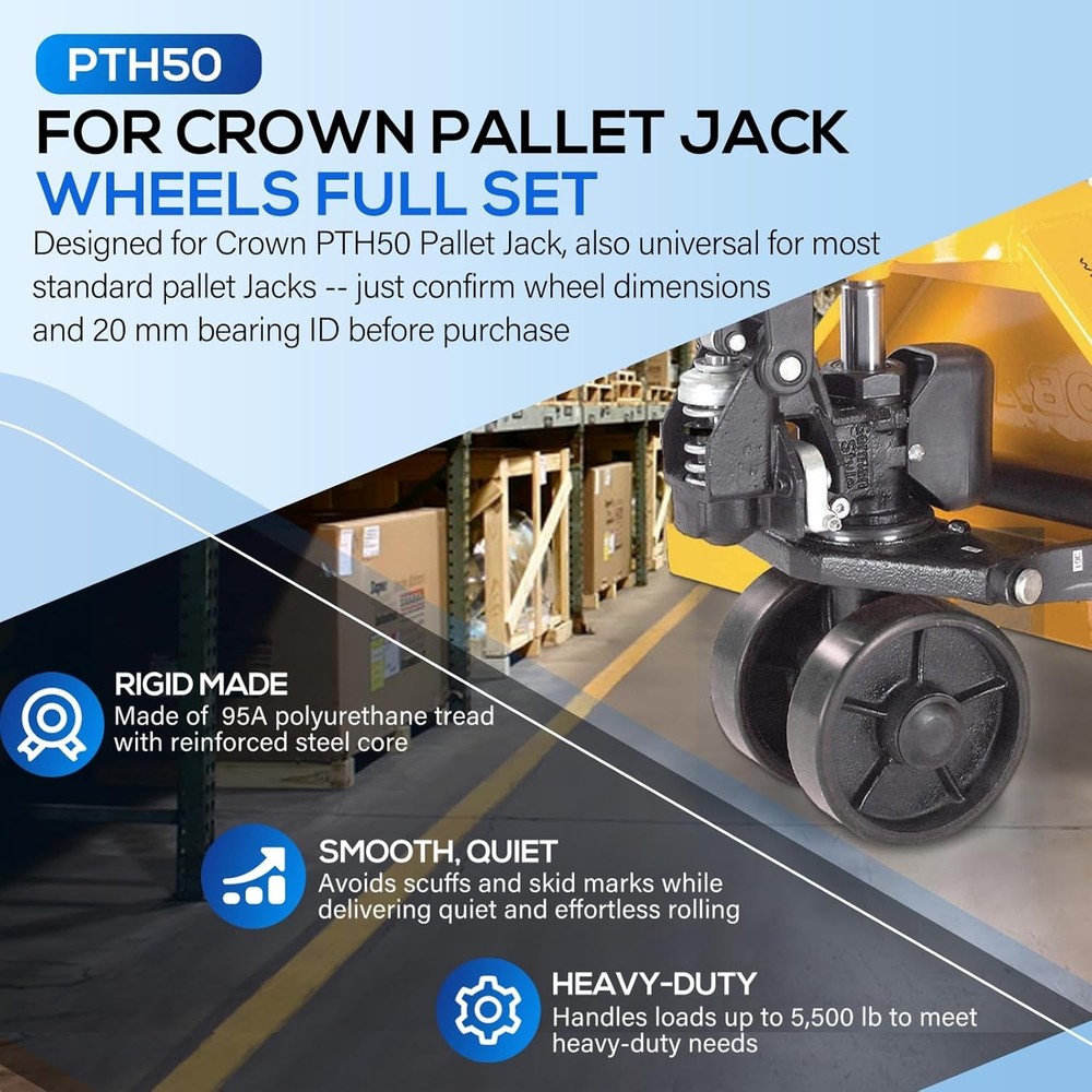 for Crown PTH50 Pallet Jack Full Replacement Kit Steering Wheels Front Load 7"x2