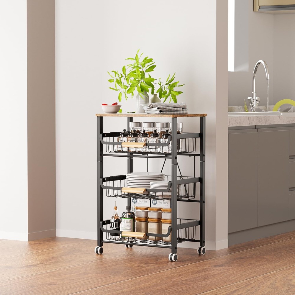 4-Layer Fruit Basket Kitchen Food Storage Organizer and Storage Rack, Stackab...