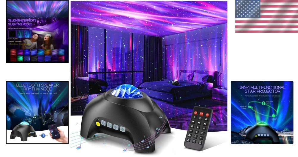 33 Light Effects LED Star Projector with Bluetooth & White Noise for Relaxation