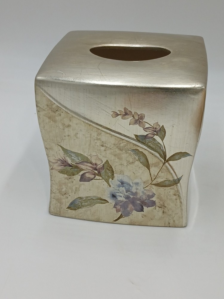 Croscill Home Ashley Silver with Purple Floral Pattern Tissue Cover Box