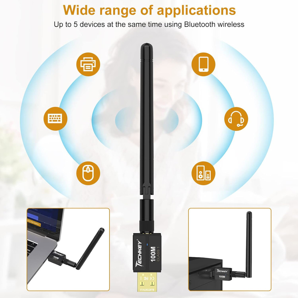 Long Range USB Bluetooth 5.3 Adapter for Desktop PC - 328FT Wireless Transfer -