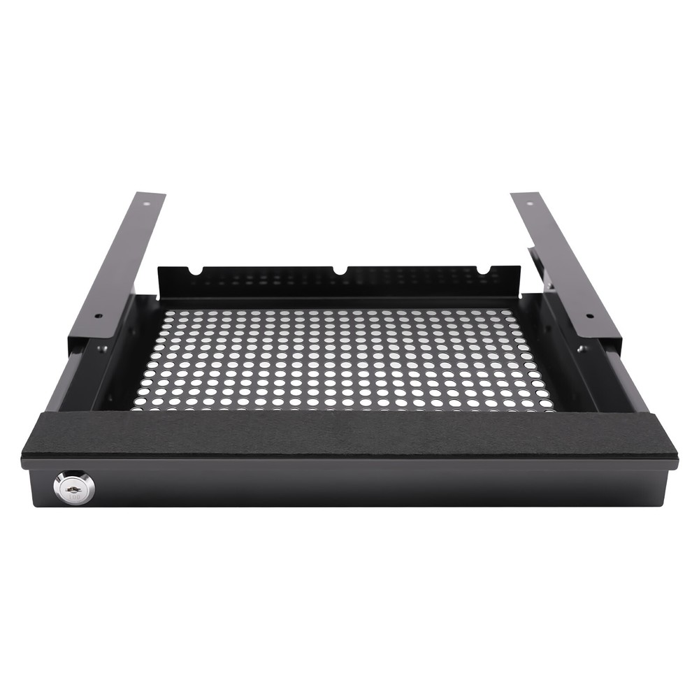 Space Saving Pull Out Sliding Drawer Desk Storage Organizer 14-inch Black W/ Key