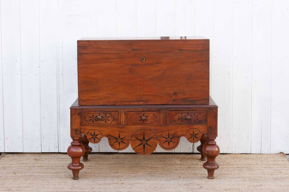 Antique Dutch Colonial Campaign Trunk on Stand