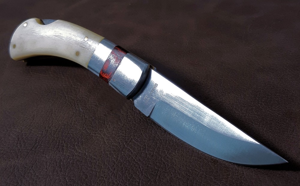 Real Bone Handle Lockback EDC Folding Pocket Knife w/Leather Sheath