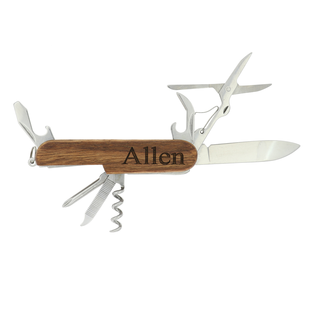 Monogrammed Personalized 3.5 Inch Wood Foldable Multi Tool Pocket Knife 7 Tools