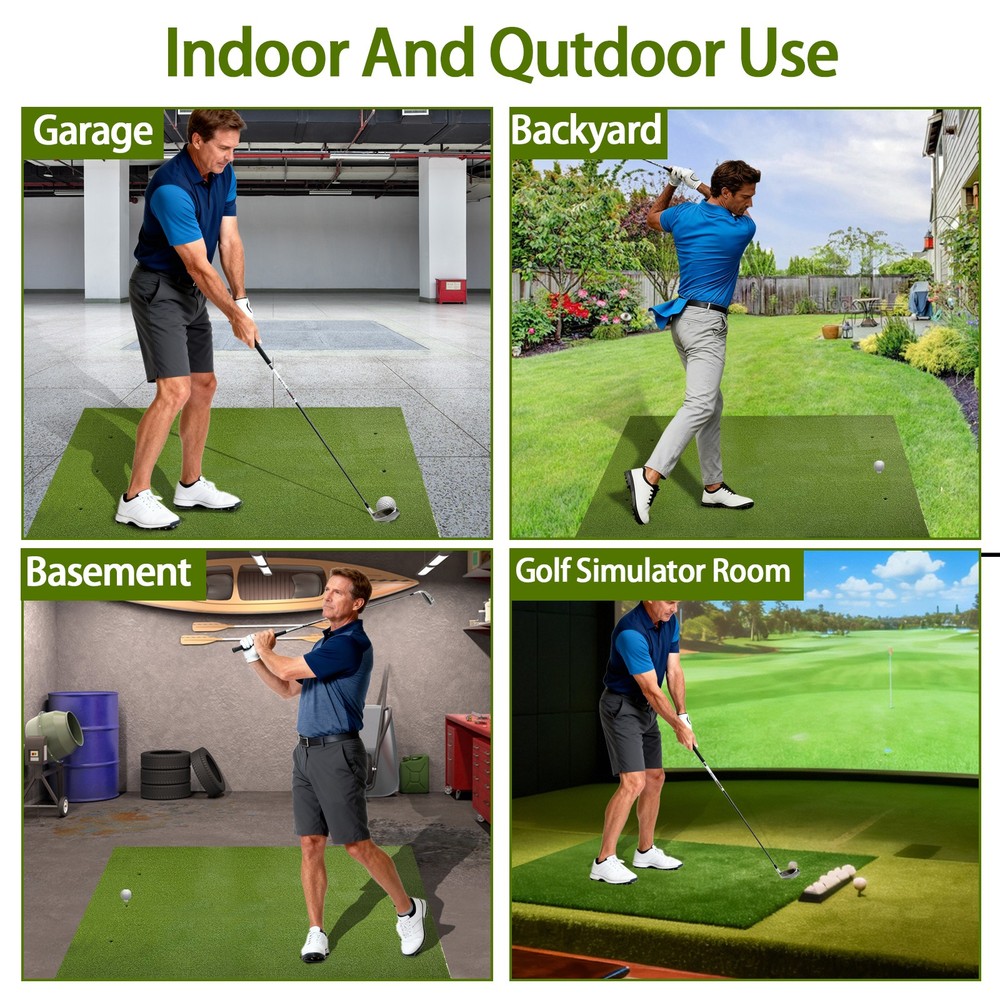 5x4ft Golf Hitting Mat - 26mm 3-Layer Turf, 6 Tee Holes, Includes Balls & Tee