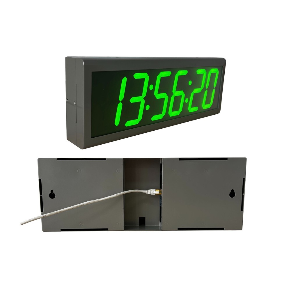 4" x 6 Digit NTP PoE Clock, Ethernet Synchronized, Automatic DST Reset