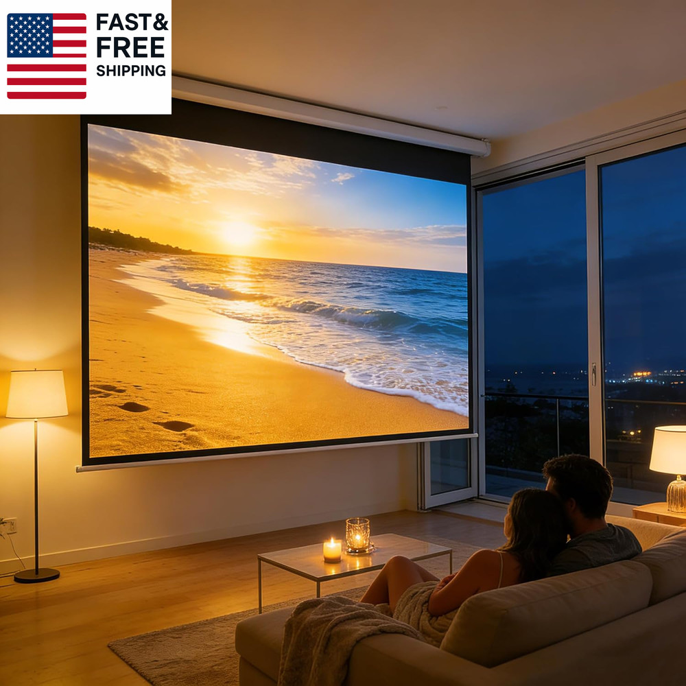 150" Projector Screen Motorized 16:9, 4K HD Pull down Retractable Projection Sc