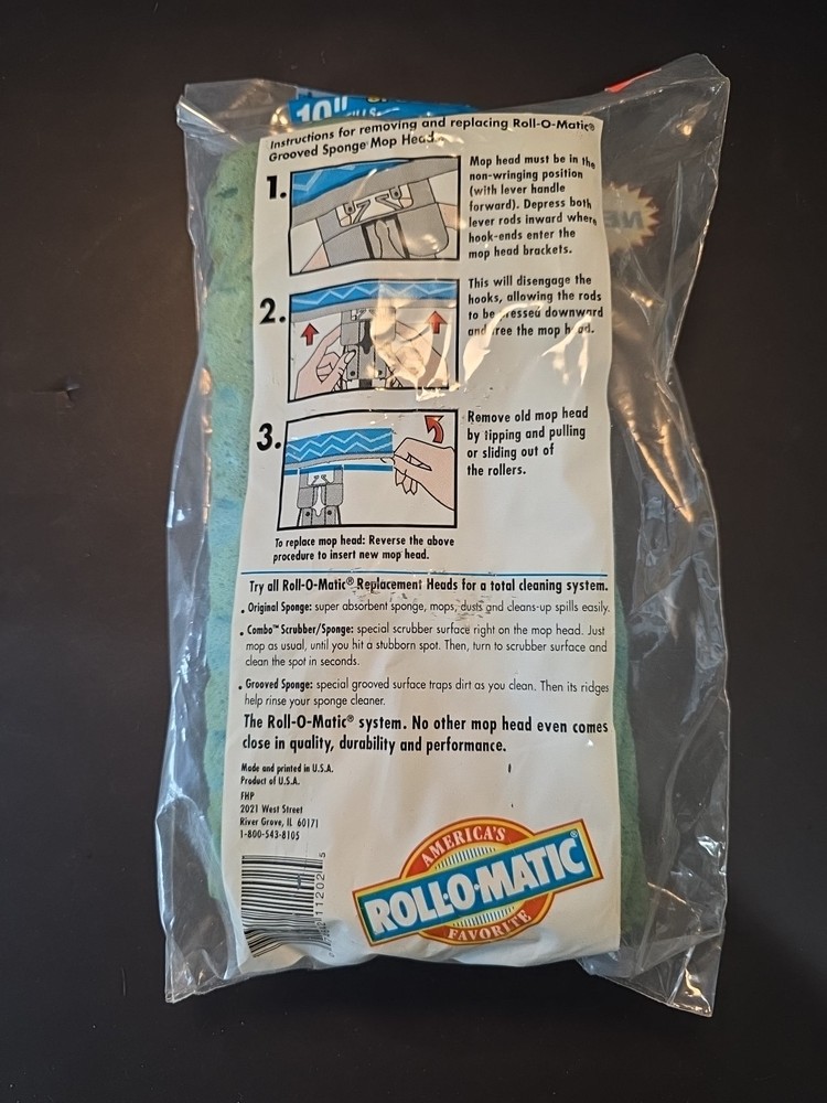 Roll-o-Matic 2-Pack Grooved 10” Sponge Mop Head Refills - NEW