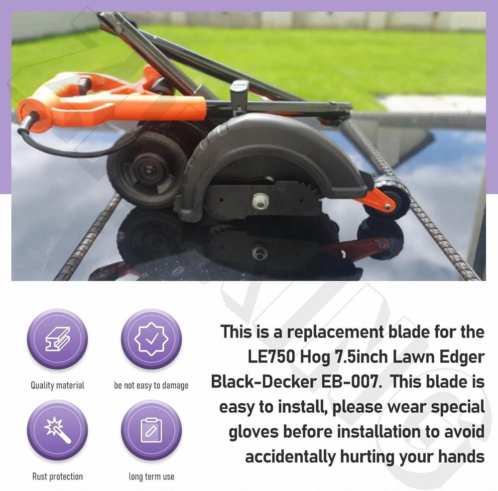 EB-007 7.5-Inch Edge Hog Heavy-Duty Edger Replacement Blade Compatible Black