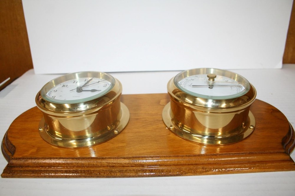 Weems & Plath 8-Day Ship’s Bell Clock & Endurance Barometer Mounted Plaque MINT
