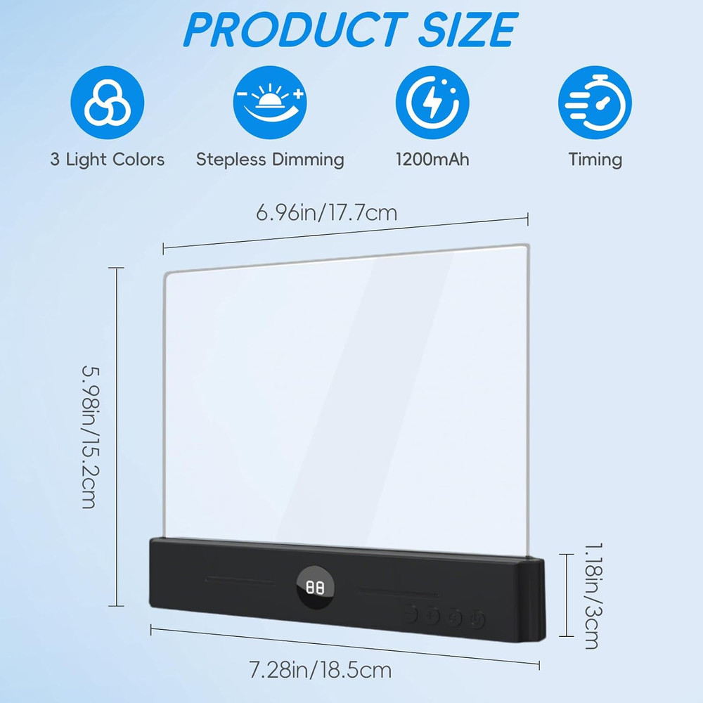 LED Clear Flat Book Light,Rechargeable Clear Flat Panel Reading Lamp with 3 Colo