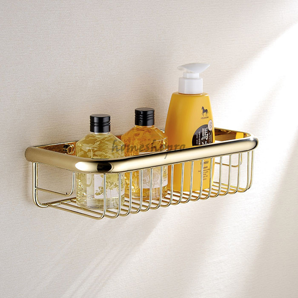 Solid Brass Gold Wall Mounted Bathroom Shower Caddy Shelf Storage Basket Holder