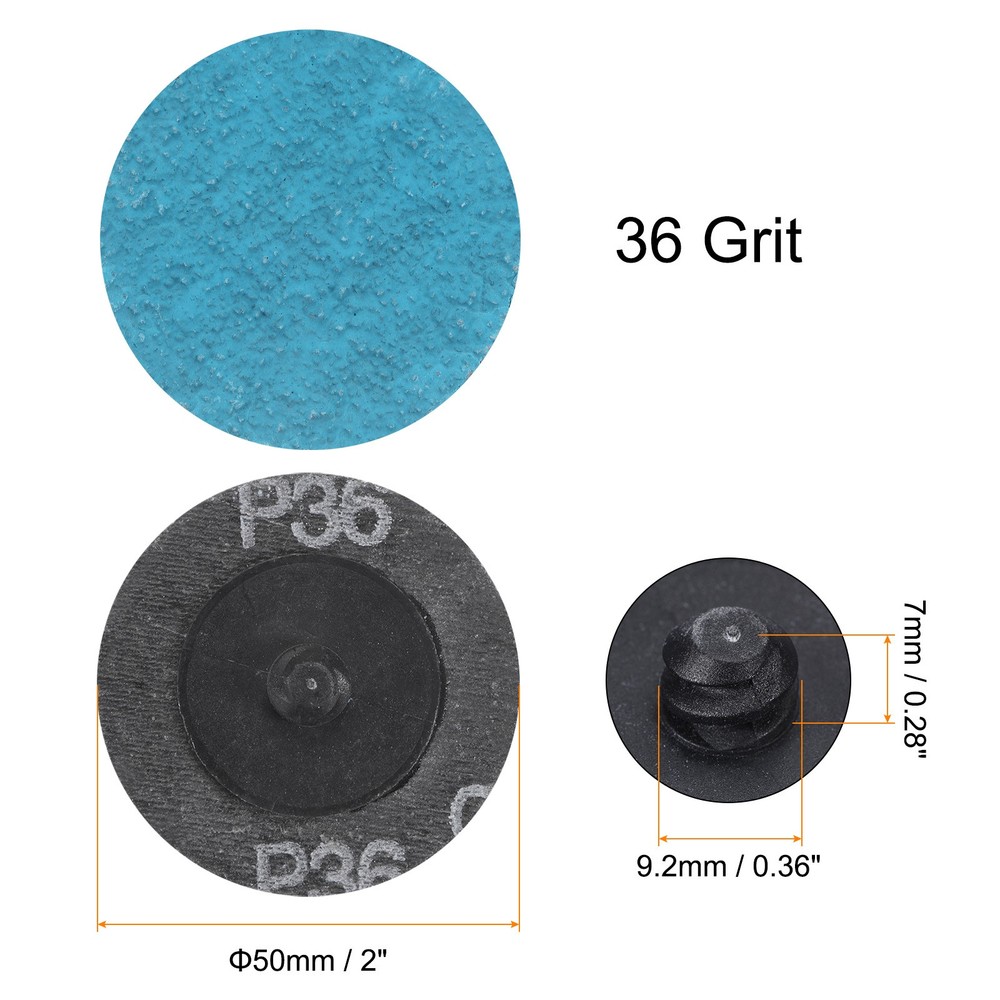 25pcs 2" 36 Grit Quick Change R-Type Sanding Discs Zirconia Blue