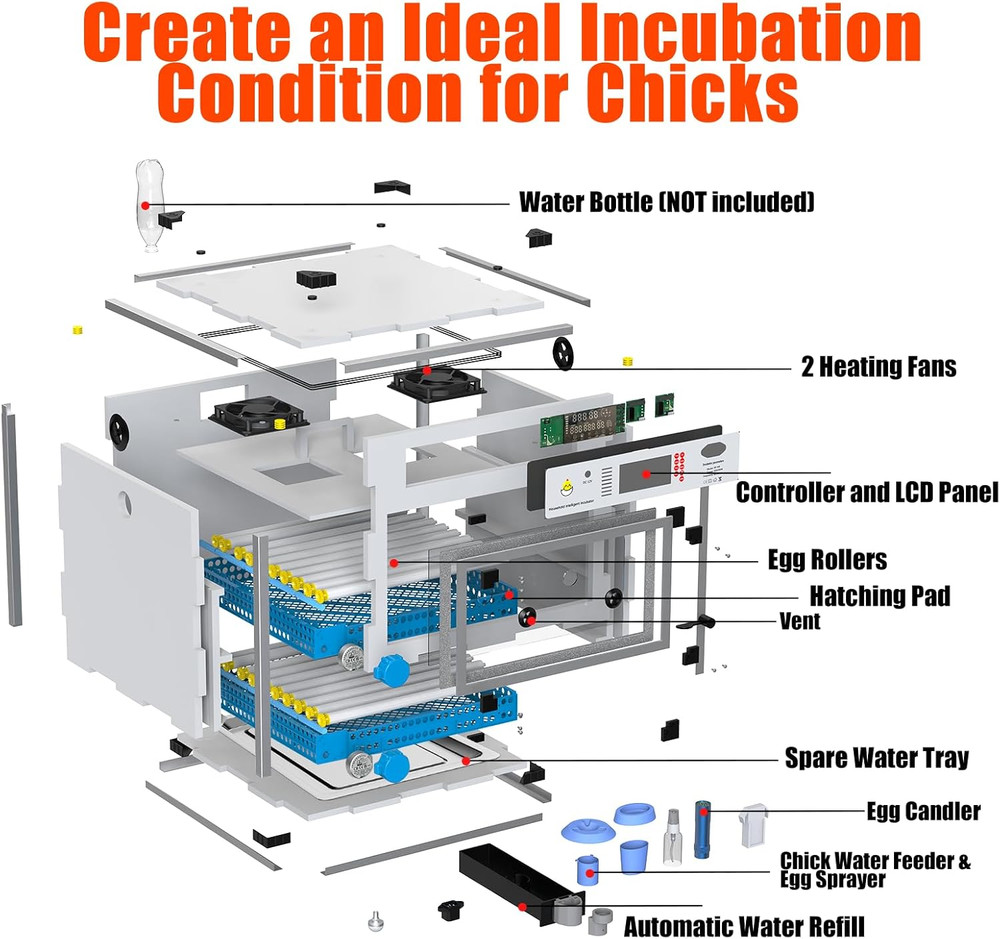 136 Eggs Automatic Egg Incubator with Auto Turner, Digital Temperature Humidity