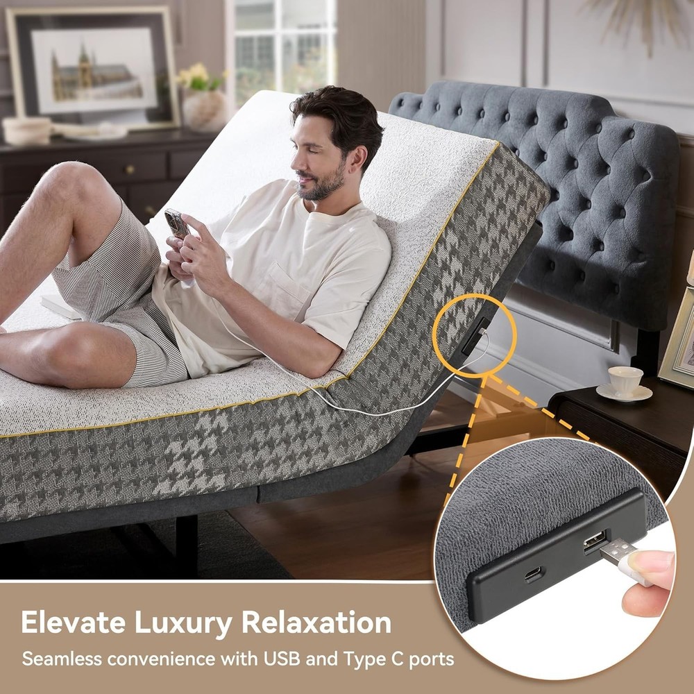 Ergonomic Queen Adjustable Bed Frame Electric Bed Base w/Wireless Remote Control