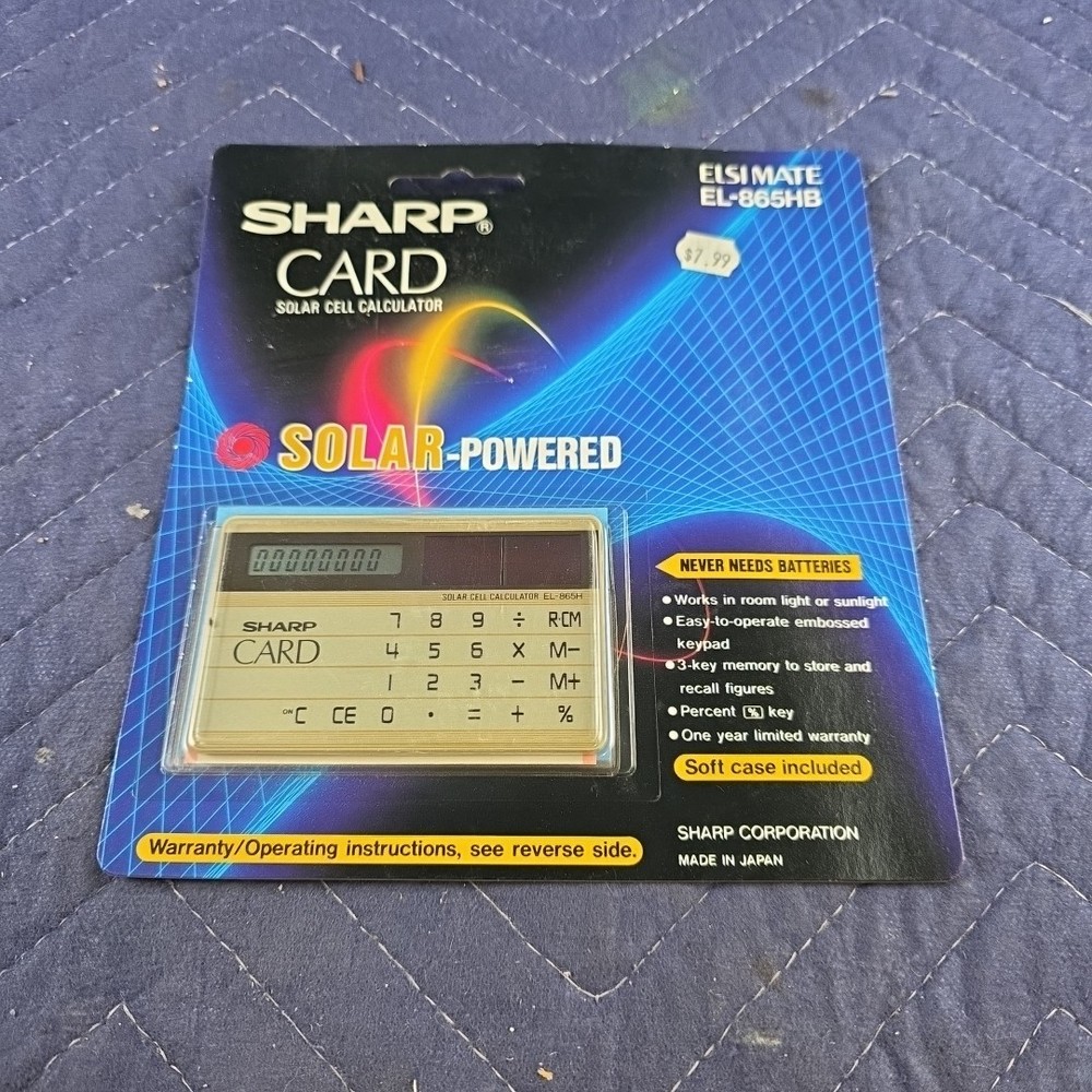 Sharp Card Solar Cell Calculator EL-865HB NOS