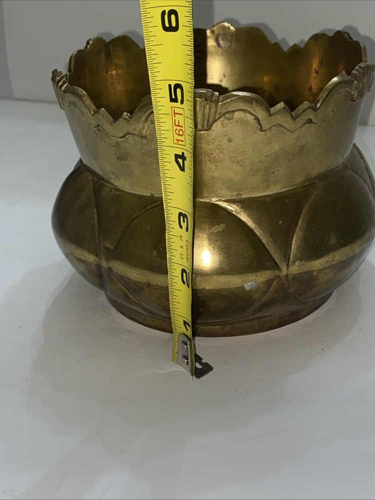 Vintage Solid Brass Bowl Planter Vase Heavy