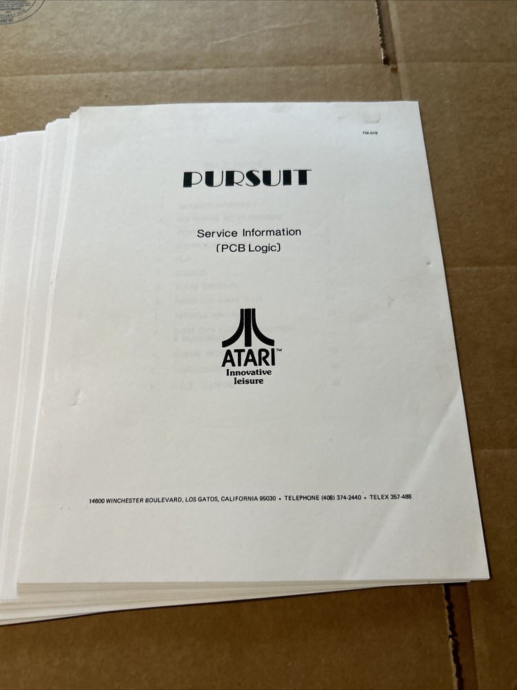 Atari Pursuit Service Information Pcb arcade Video game manual