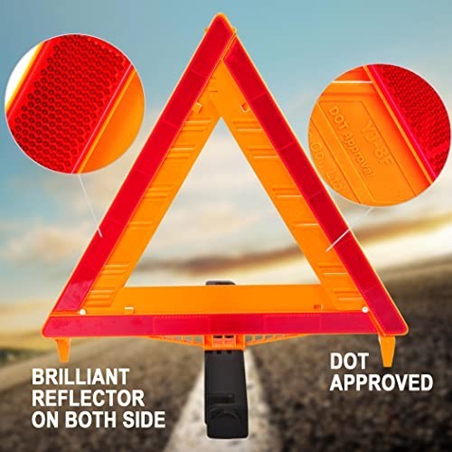 3 Pack Reflective Warning Triangle Kit - DOT Approved Road Safety Sign Set