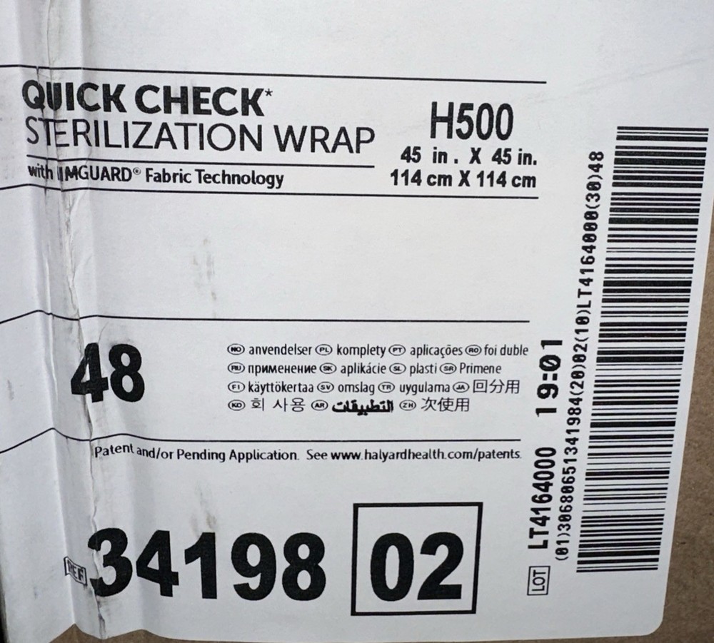 QUICK CHECK Sterilization Wrap, H500, 45inx45in 48 sheets, REF 3419802