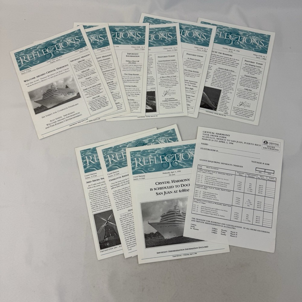 Crystal Harmony Cruise Reflections Daily Programs 1996 Lot of 10 Missing One