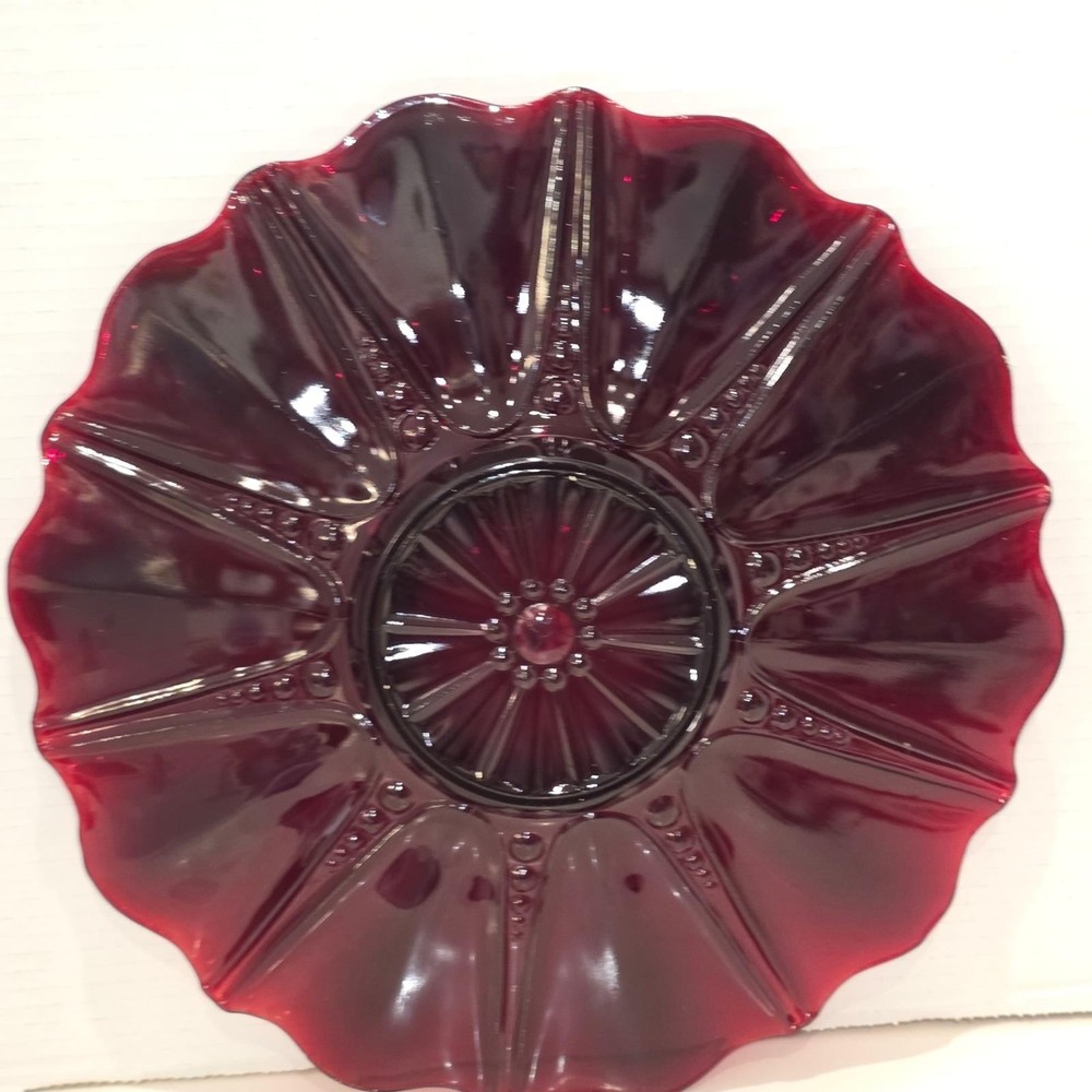 Anchor Hocking Platter + 5pc Avon 1876 Cape Cod Ruby Red Glass Bowl & 4 Glasses