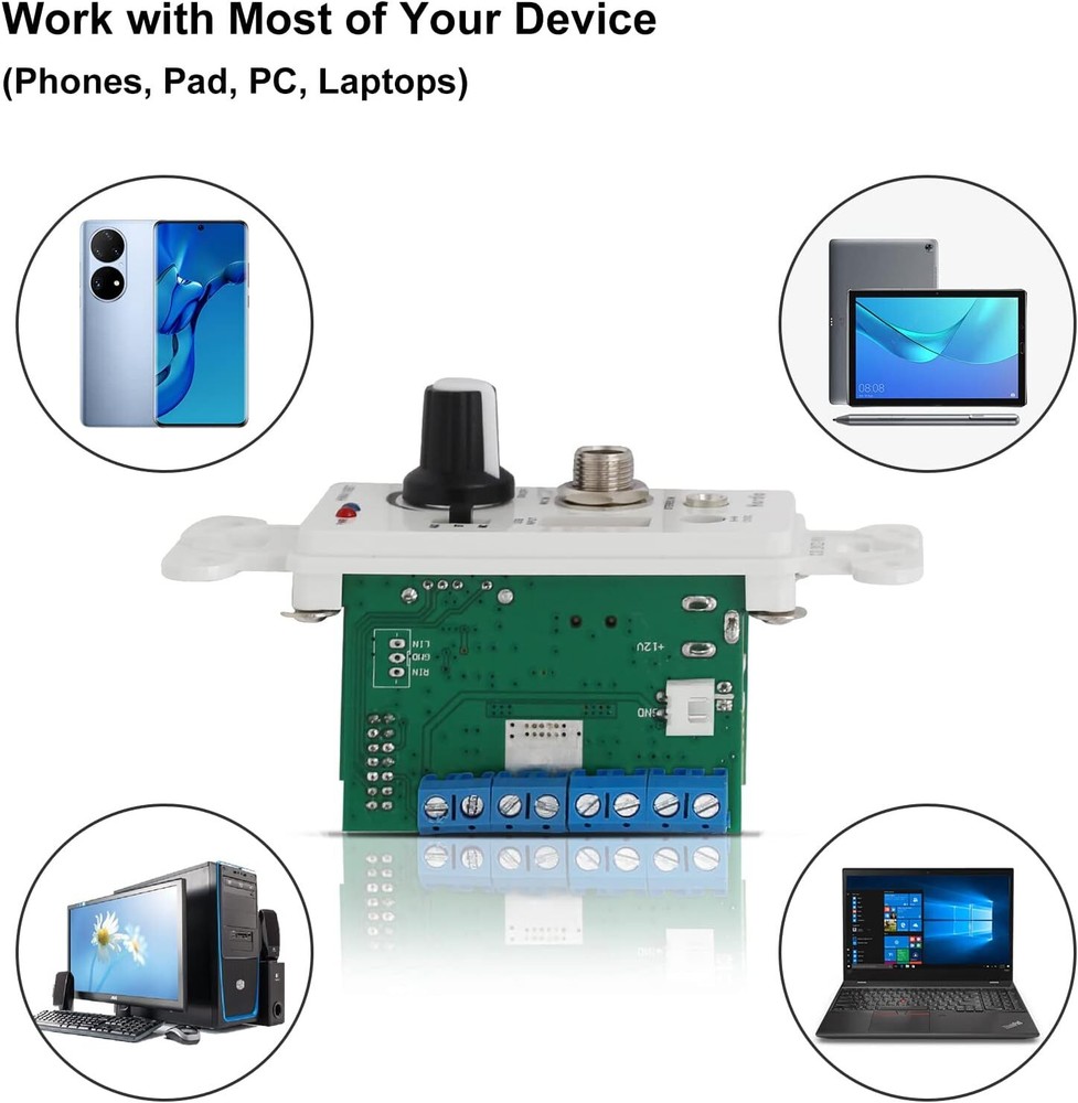 Herdio 4-Channels Bluetooth in Wall Amplifier Volume Control USB/MIC/AUX(3.5mm)