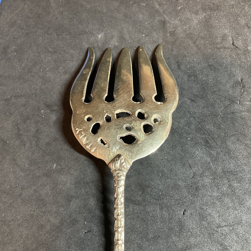 Elaborate Ornate Serving Fork Made In Italy Silver Plate 10”