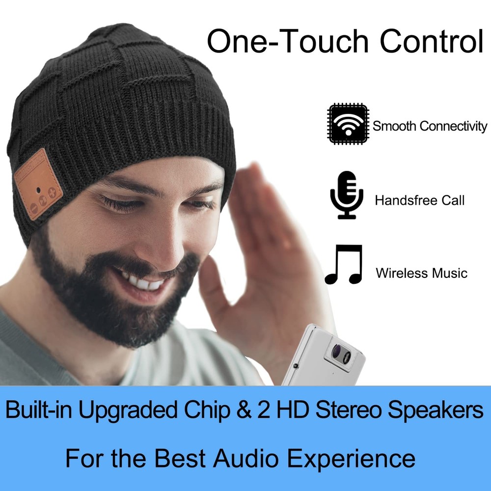 Bluetooth Beanie Hat Headphones Unique Tech Gifts Stocking Medium, Black