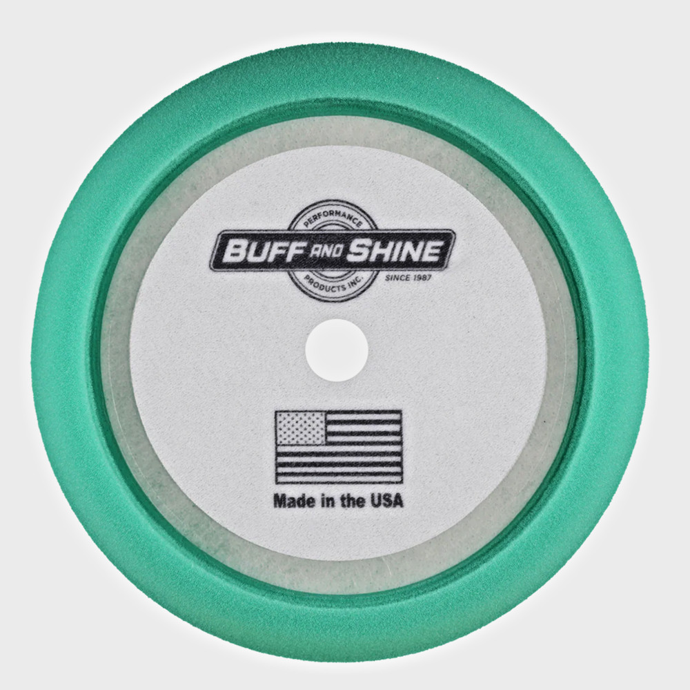 Buff & Shine 9" Hook & Loop Medium Cut Green Soft Contour Edge Foam Buffing Pad