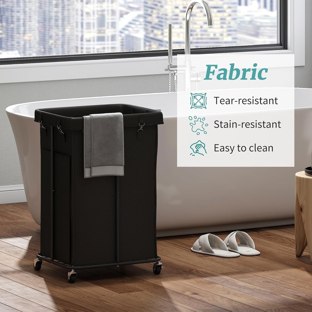 Laundry Hamper W/ Wheels Rolling Laundry Basket W/ Metal Frame & Removable Bag
