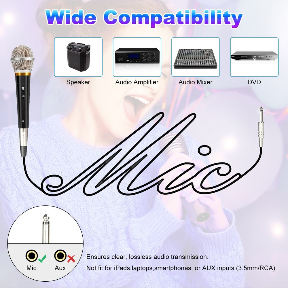 Handheld Dynamic Microphone Wired Microphone with On/Off Switch 13ft XLR Cable