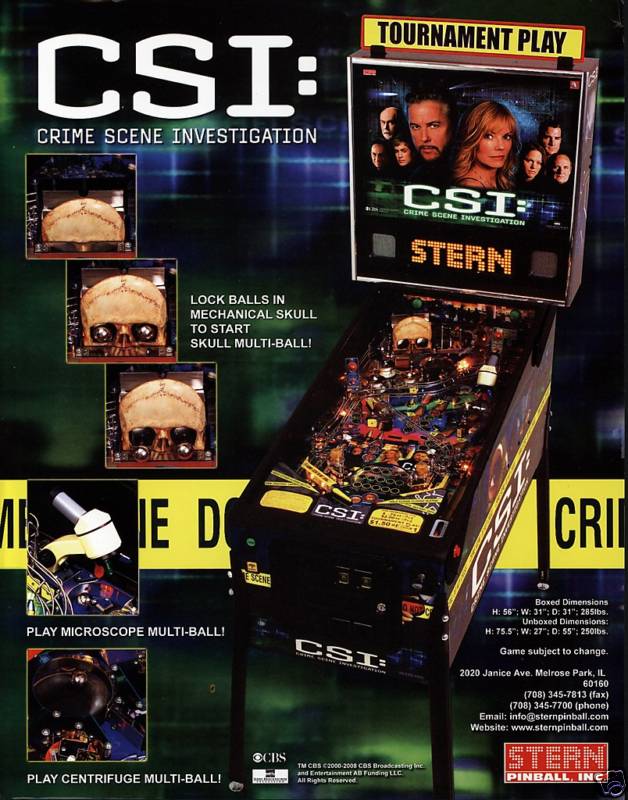 2008 STERN CSI PINBALL FLYER