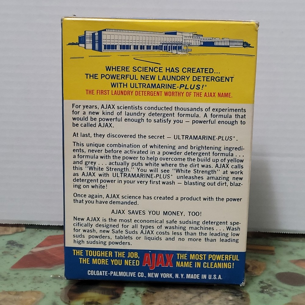 Empty Vintage 1960s AJAX Laundry Detergent Sample Box Retro Laundry Set Prop