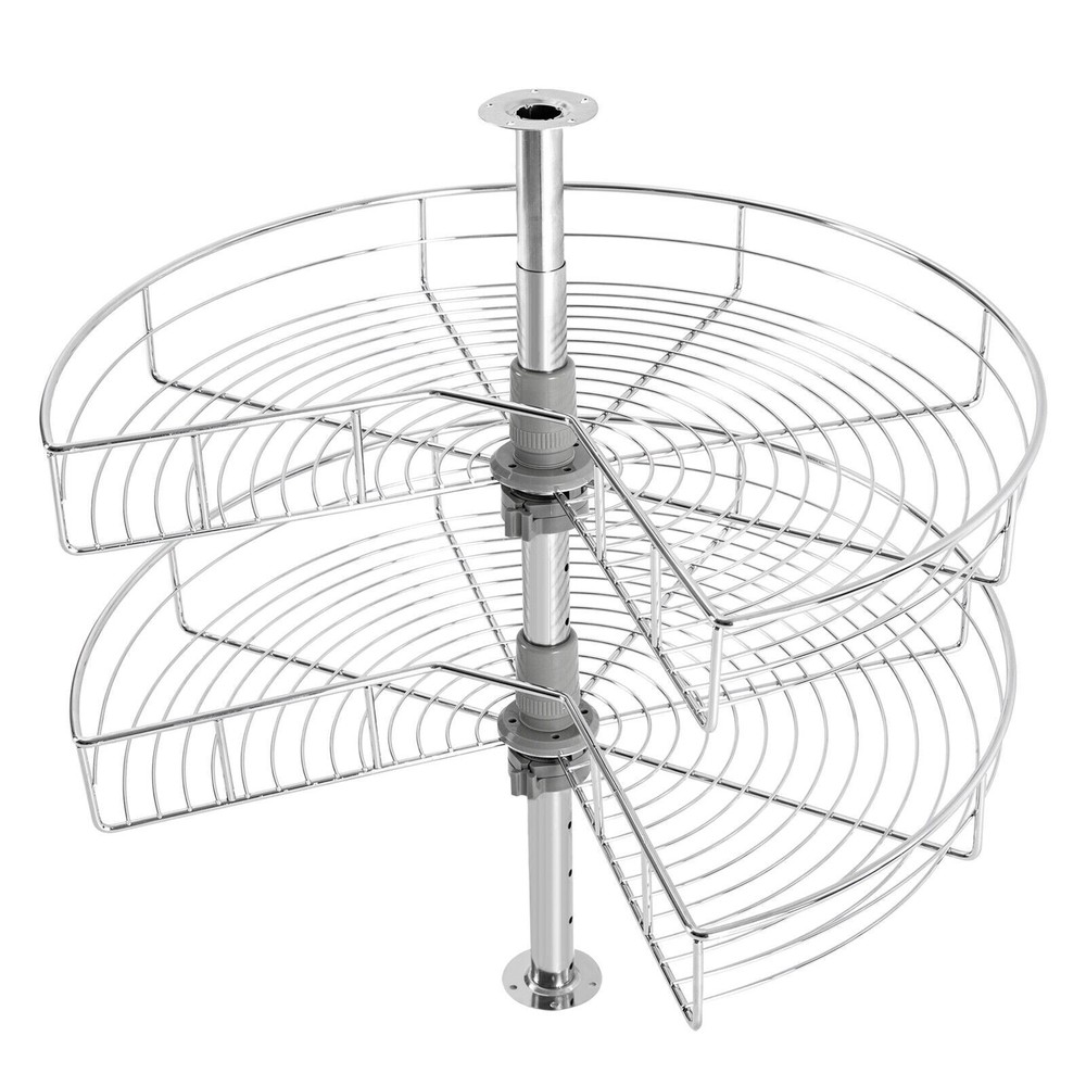 24" Kidney Chrome 2-Shelf Lazy Susan Kitchen Base Cabinet Corner Organizer Rack