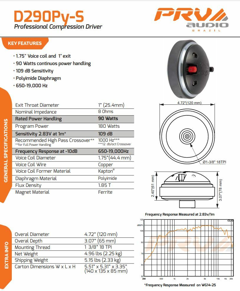 2x PRV Audio D290Py-S 1" Exit Compression Driver PRO Audio + WGP14-25 Gold Horn